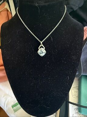 Gold Coast platinum plated Blue Gem Halo Pendant Necklace - Women Jewelry